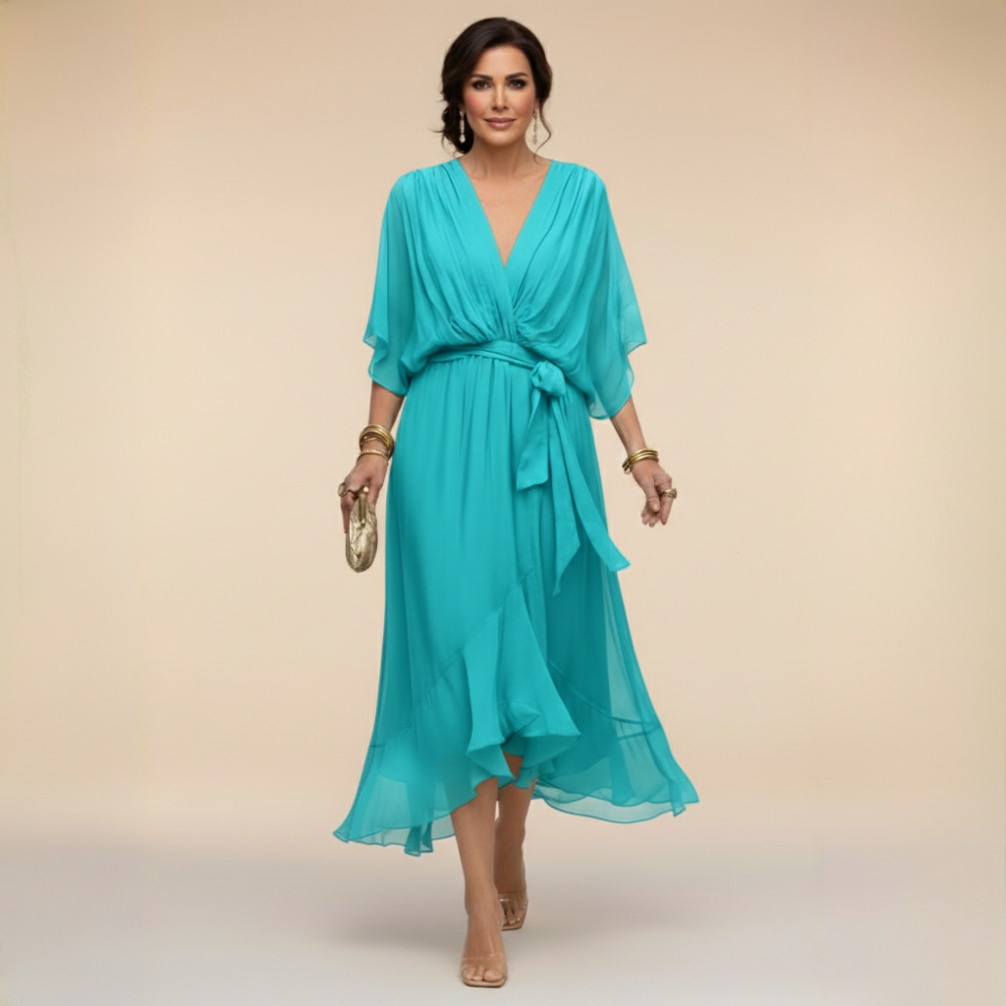 MARTA™ | CHIFFON DRESS WITH A V-NECK