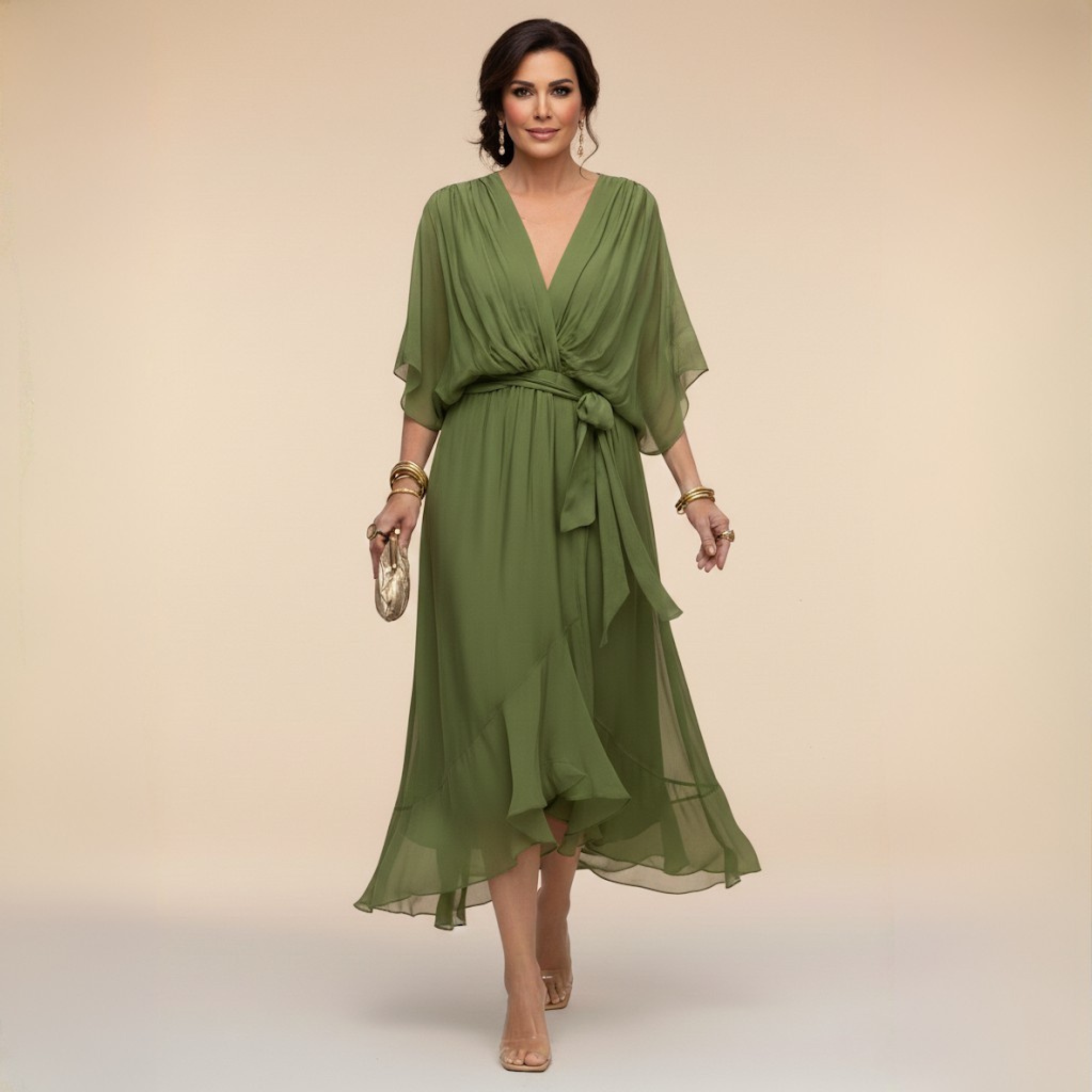 MARTA™ | CHIFFON DRESS WITH A V-NECK