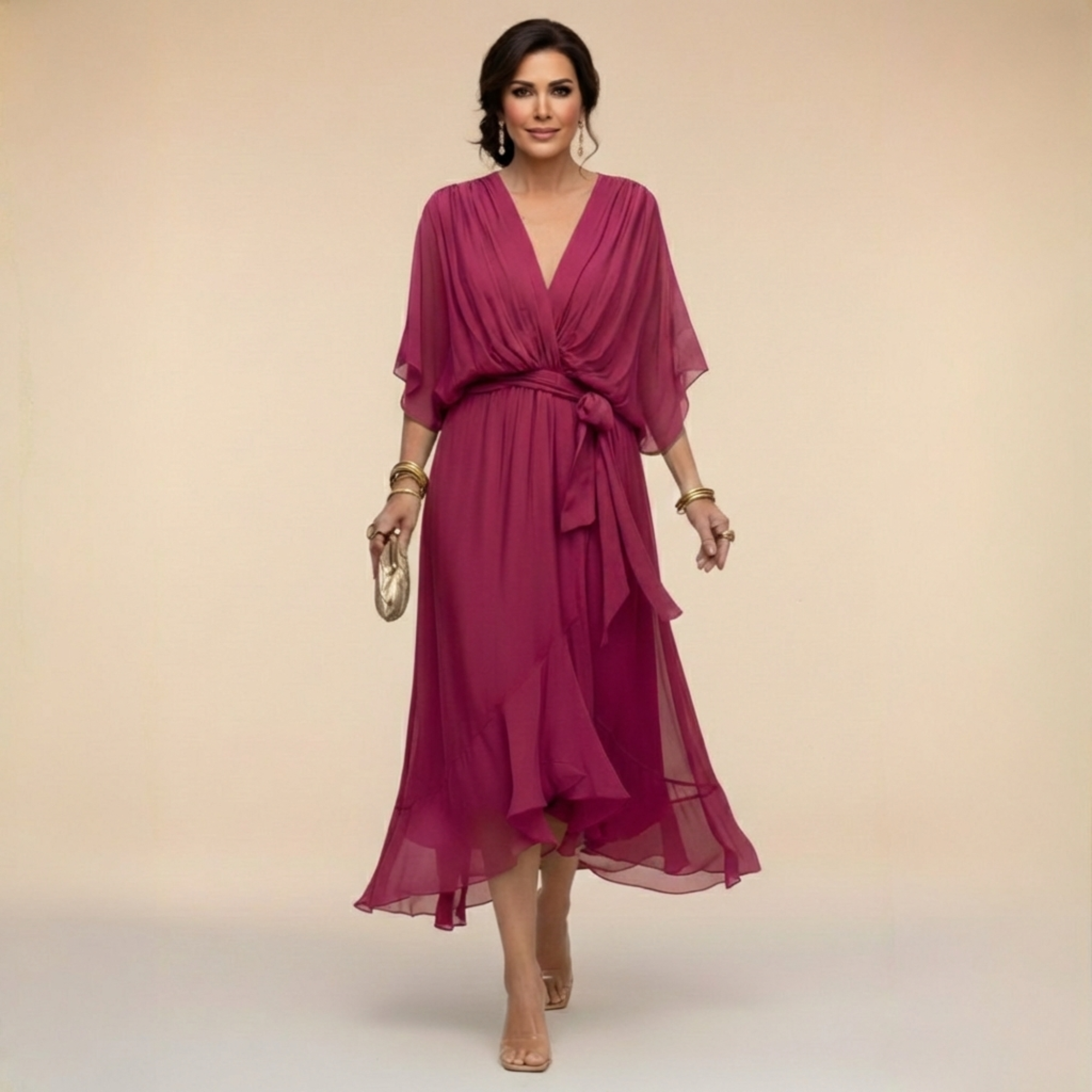 MARTA™ | CHIFFON DRESS WITH A V-NECK