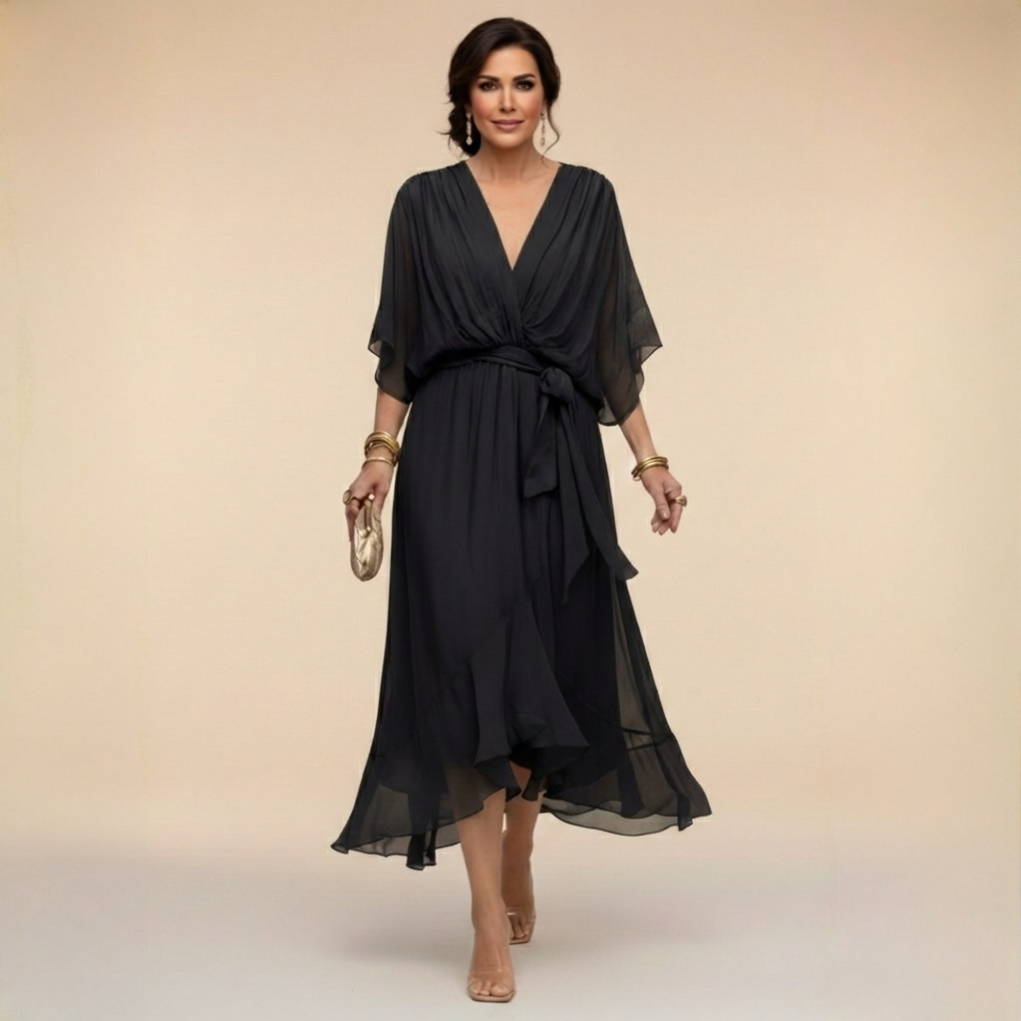 MARTA™ | CHIFFON DRESS WITH A V-NECK