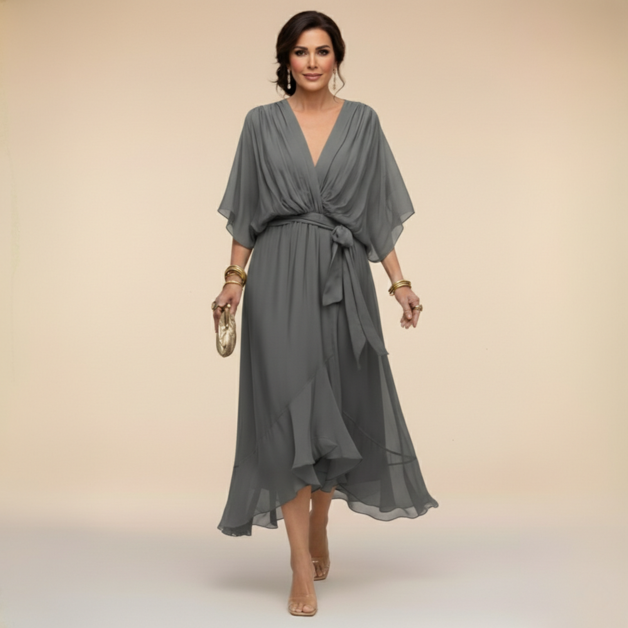 MARTA™ | CHIFFON DRESS WITH A V-NECK