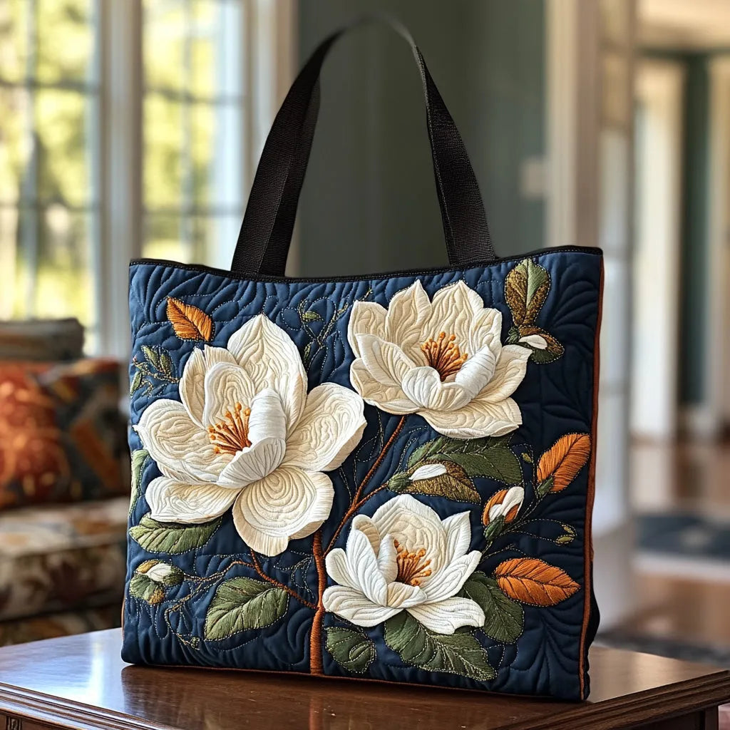 Handcrafted Quilted Magnolia Tote Bag