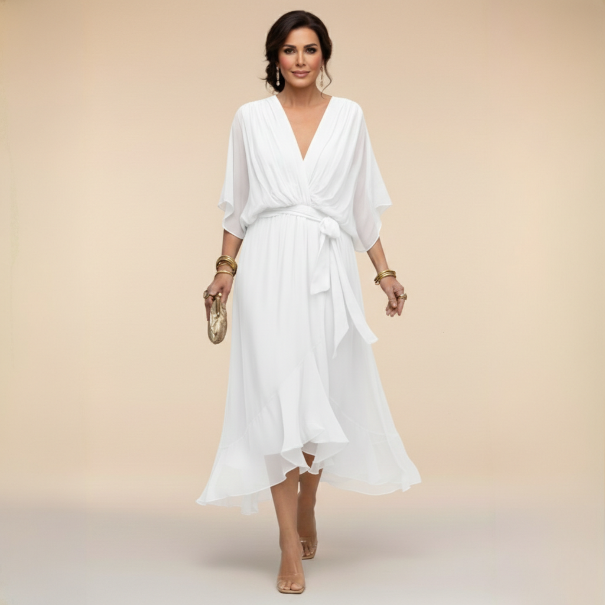 MARTA™ | CHIFFON DRESS WITH A V-NECK