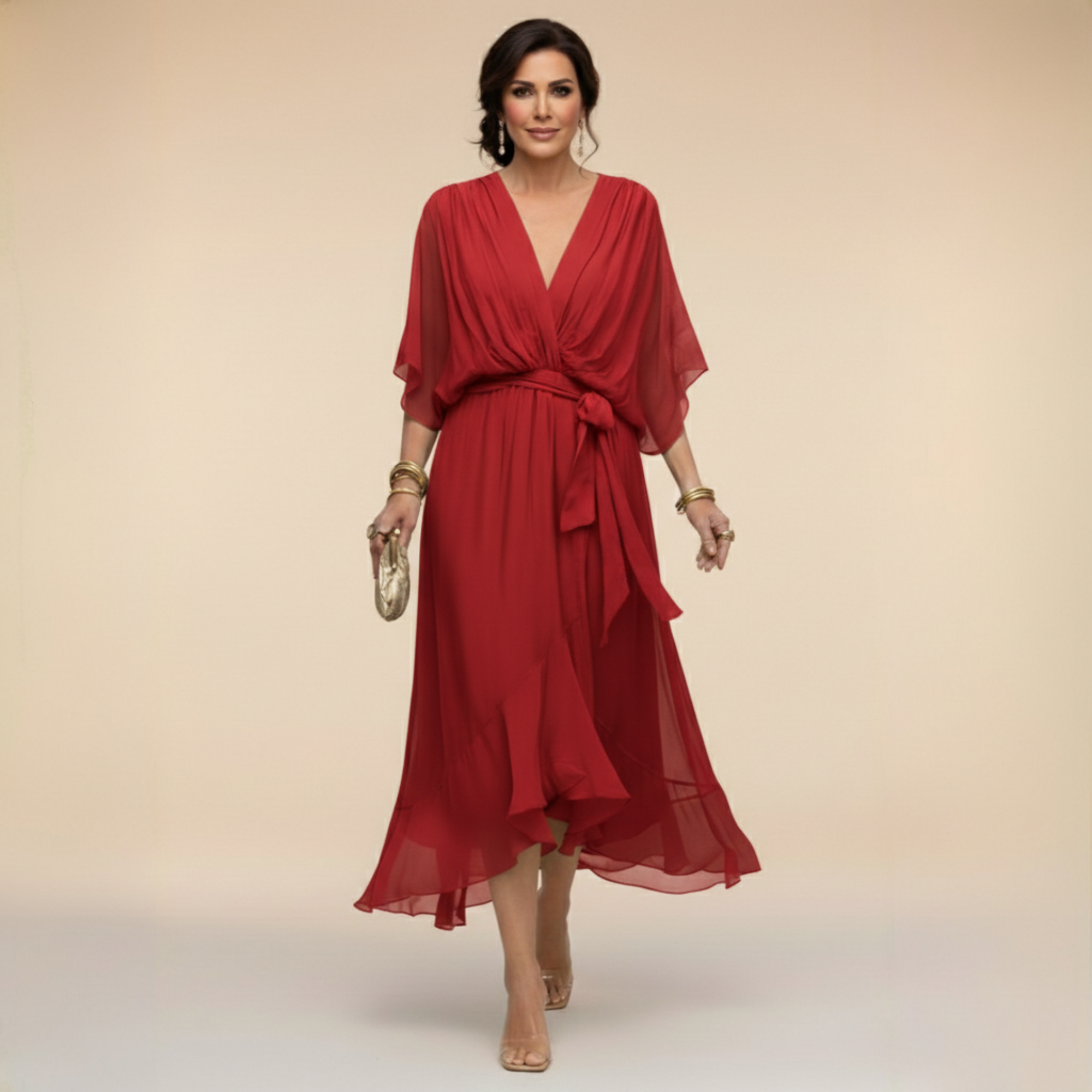 MARTA™ | CHIFFON DRESS WITH A V-NECK