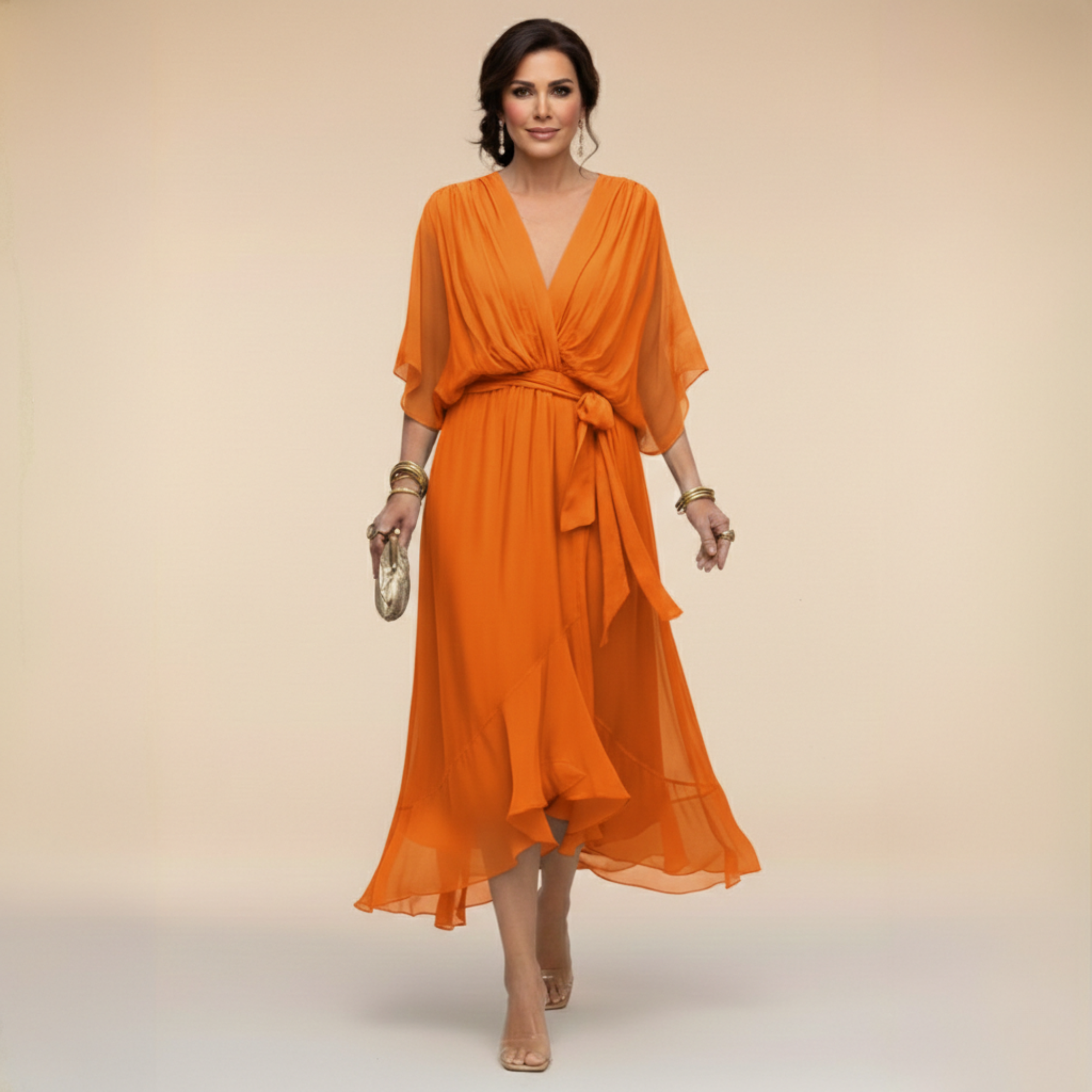 MARTA™ | CHIFFON DRESS WITH A V-NECK