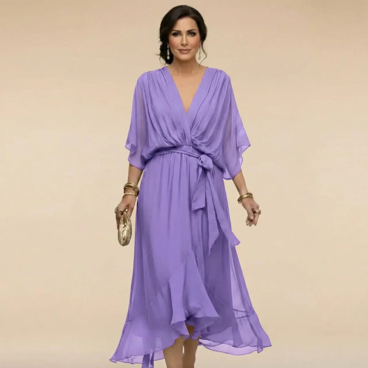 MARTA™ | CHIFFON DRESS WITH A V-NECK