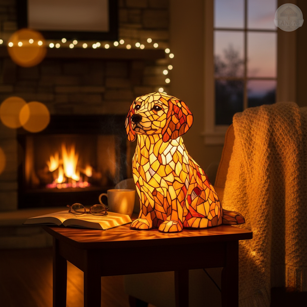 A figurine of Lily, the spiritual golden retriever.