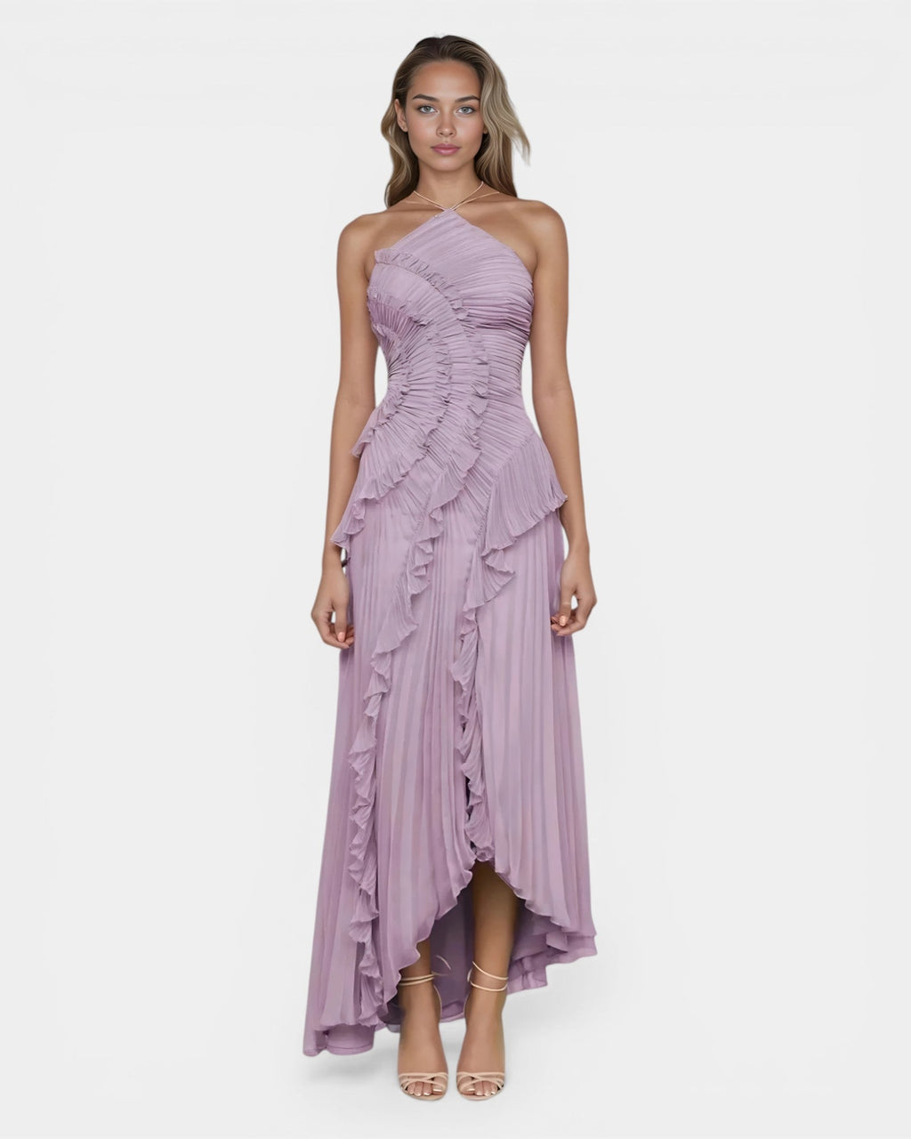 Féodora I Robe Maxi Asymétrique Lavande à Volants